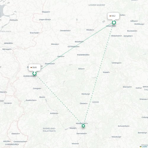 Mapa de vuelo directo Düsseldorf - Hannover