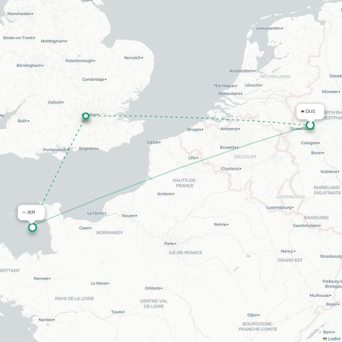 Mapa de vuelo directo Düsseldorf - Saint Peter
