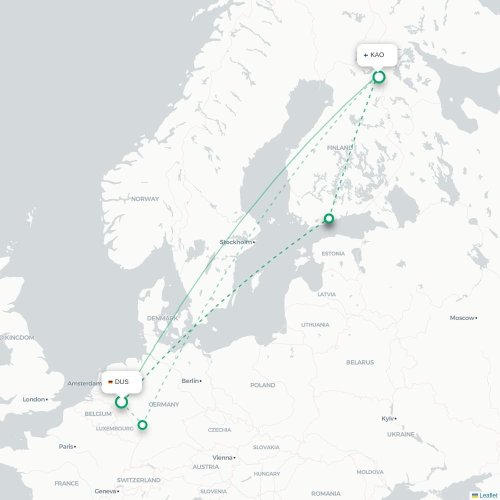Mapa lotu bezpośredniego Düsseldorf – Kuusamo