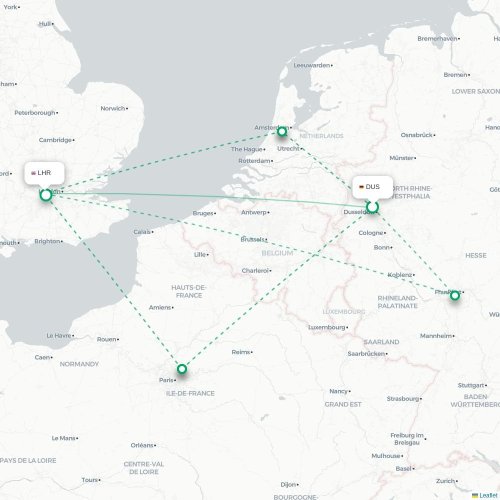Dusseldorf - London karta över direktflyg