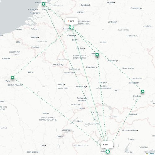 Düsseldorf - Milaan kaart van rechtstreekse vlucht