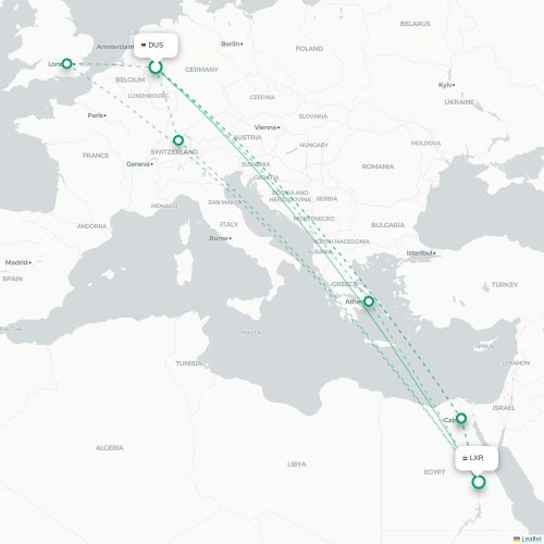 Mapa de vuelo directo Düsseldorf - Lúxor