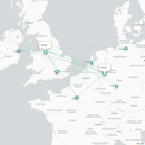 Dusseldorf - Manchester karta över direktflyg