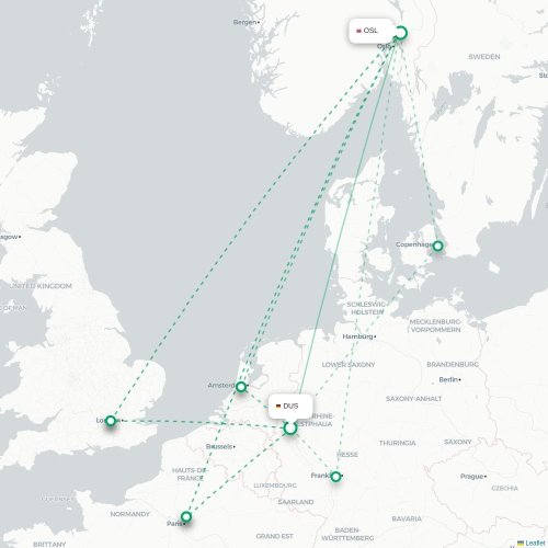 Mapa de vuelo directo Düsseldorf - Oslo