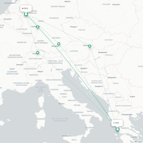 Mapa de vuelo directo Düsseldorf - Preveza