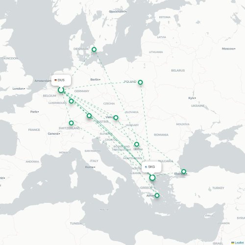 Mapa de vuelo directo Düsseldorf - Salónica
