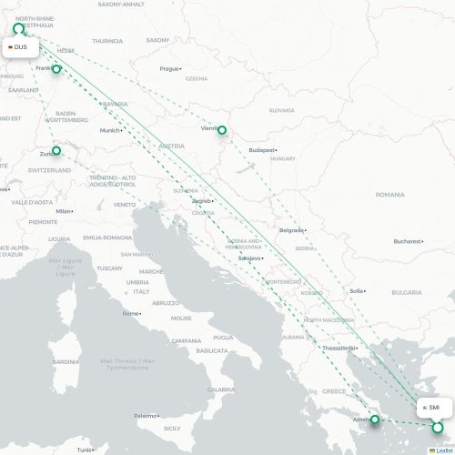Mapa de vuelo directo Düsseldorf - Samos