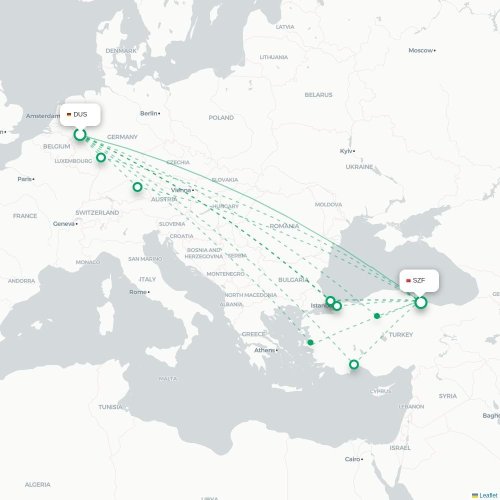 Mapa de vuelo directo Düsseldorf - Samsun