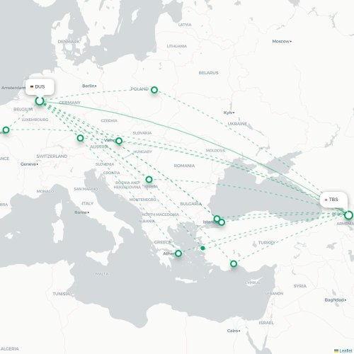 Mapa de vuelo directo Düsseldorf - Tiflis