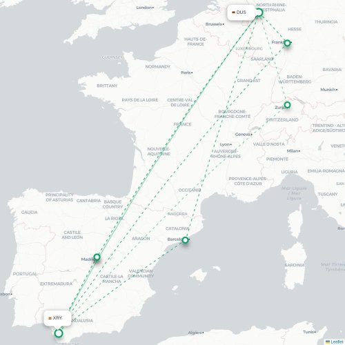 Mapa de vuelo directo Düsseldorf - Jerez de la Frontera