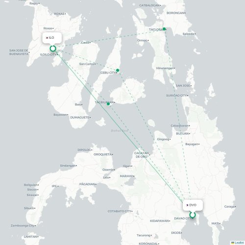 Mapa lotu bezpośredniego Davao – Iloilo City