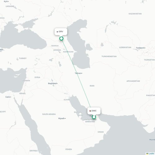 Mapa de vuelo directo Dubái - Grozni