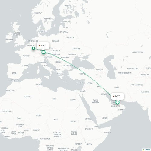 Mapa lotu bezpośredniego Dubaj – Monachium