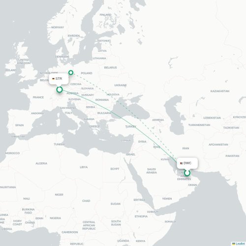 Mapa lotu bezpośredniego Dubaj – Stuttgart
