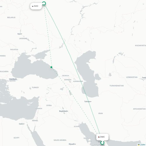 Mapa de vuelo directo Dubái - Moscú