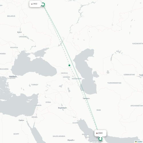 Mapa de vuelo directo Dubái - Moscú