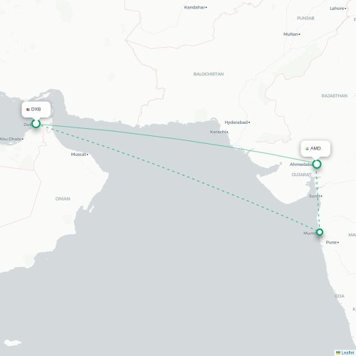 Mapa lotu bezpośredniego Dubaj – Ahmadabad