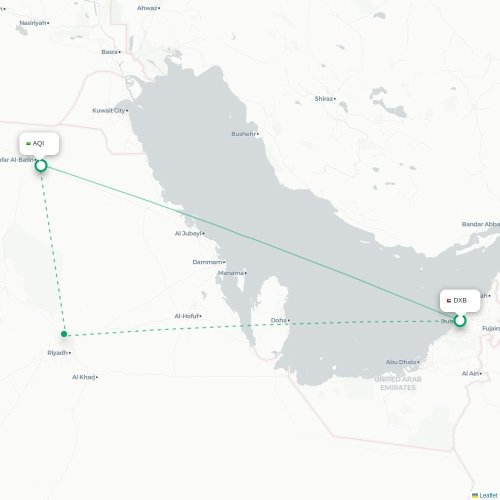 Mapa de vuelo directo Dubái - Qaisumah