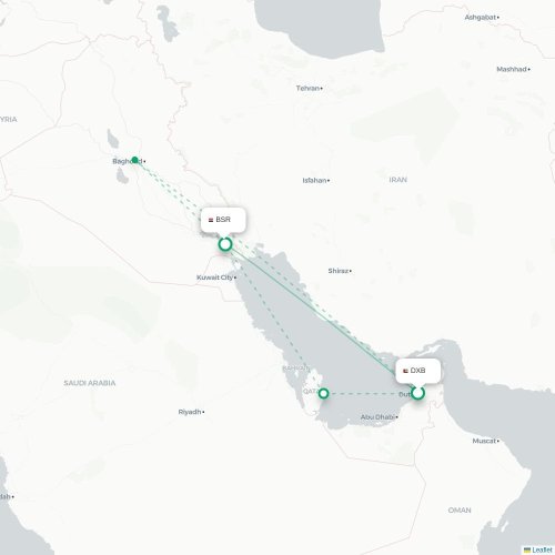 Mapa lotu bezpośredniego Dubaj – Al-Basra
