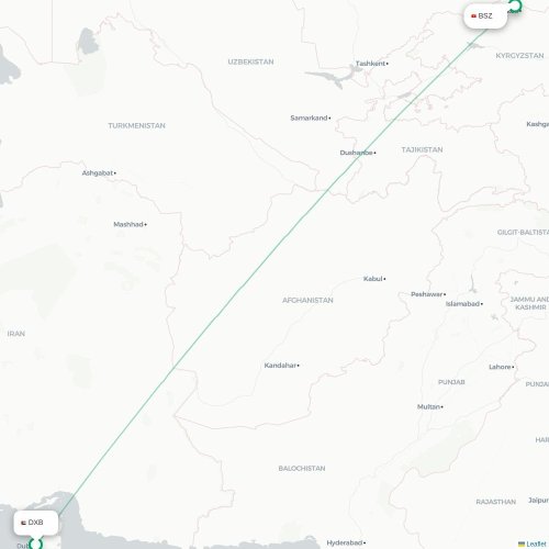 Mapa lotu bezpośredniego Dubaj – Biszkek