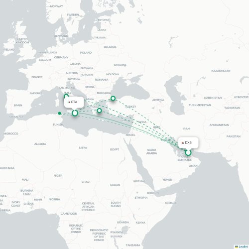Mapa lotu bezpośredniego Dubaj – Katania