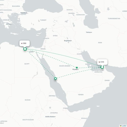 Mapa lotu bezpośredniego Dubaj – El Dabaa