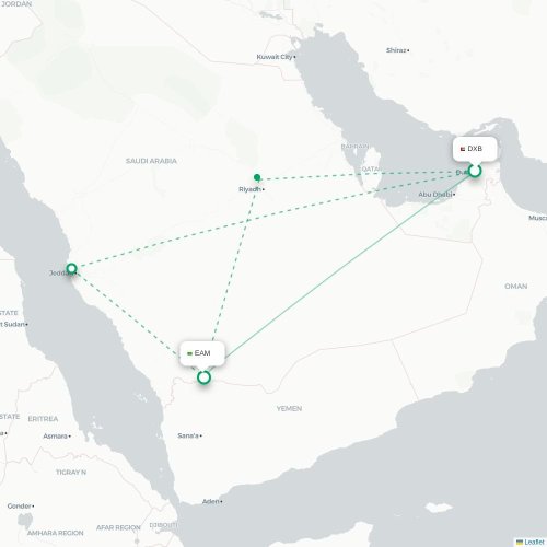 Dubai - Nejran karta över direktflyg