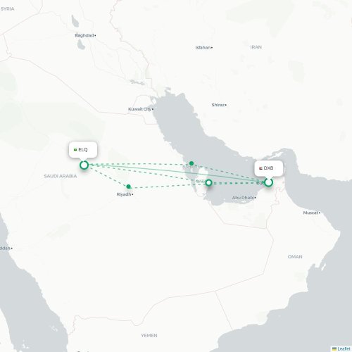 Mapa de vuelo directo Dubái - Gassim