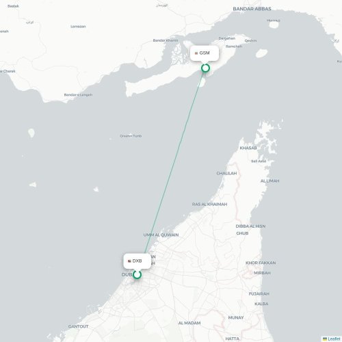 Mapa lotu bezpośredniego Dubaj – Qeshm