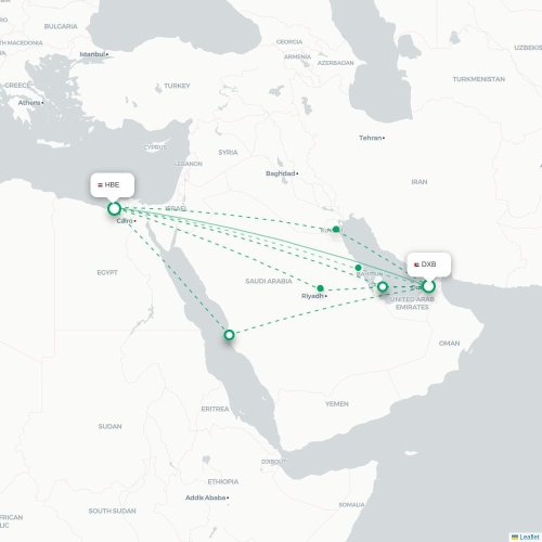 Mapa lotu bezpośredniego Dubaj – Aleksandria