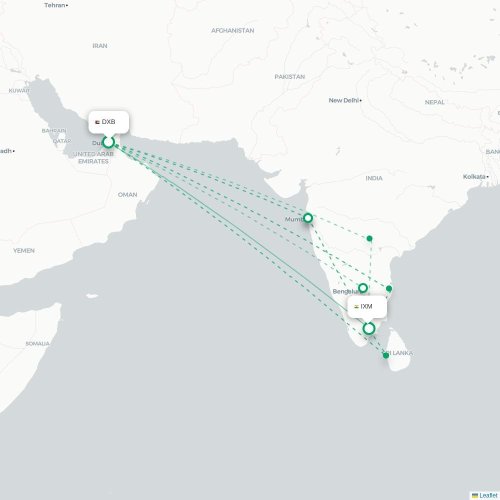 Mapa de vuelo directo Dubái - Madurai