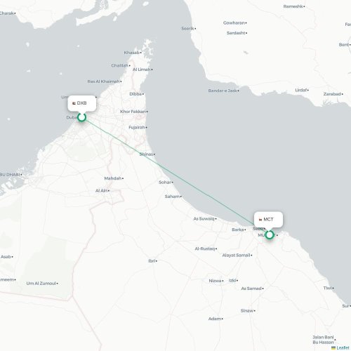 Mapa de vuelo directo Dubái - Mascate
