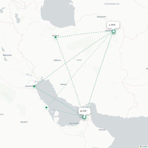 Mapa lotu bezpośredniego Dubaj – Meszhed