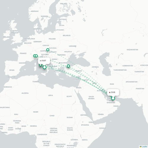 Mapa lotu bezpośredniego Dubaj – Neapol
