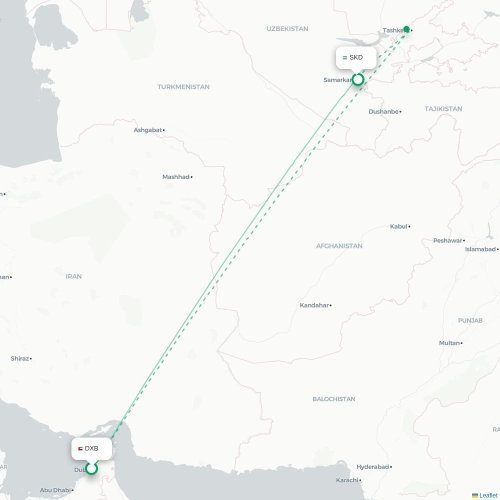 Mapa de vuelo directo Dubái - Samarkanda