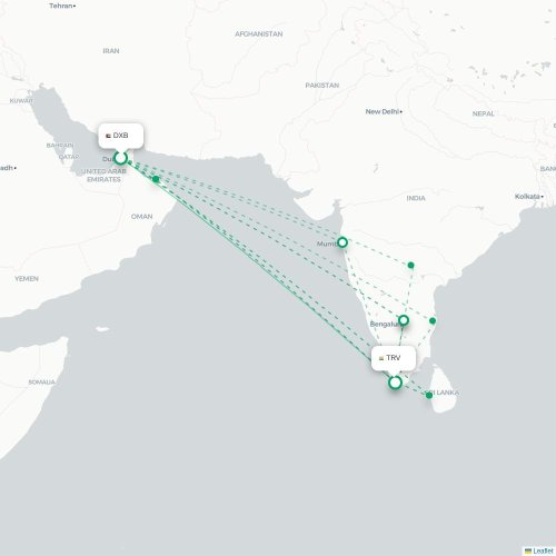 Mapa lotu bezpośredniego Dubaj – Trivandrum