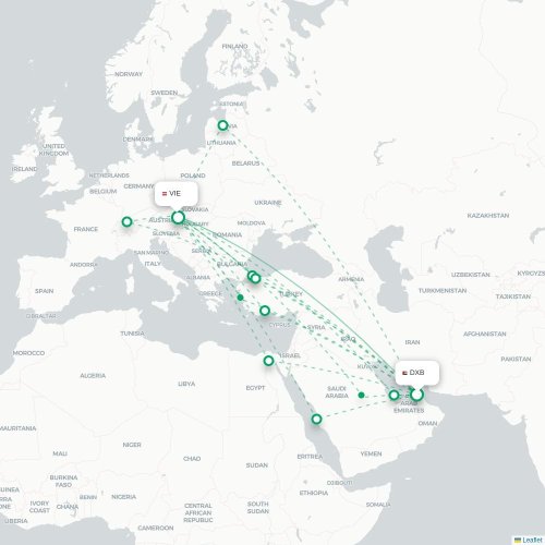 Dubaï - Vienne carte du vol direct