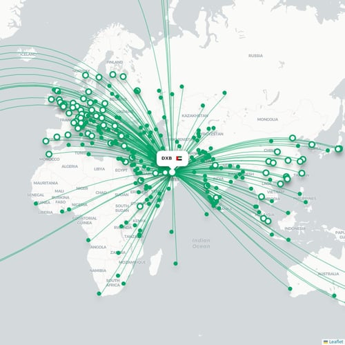 DXB routes and destination map