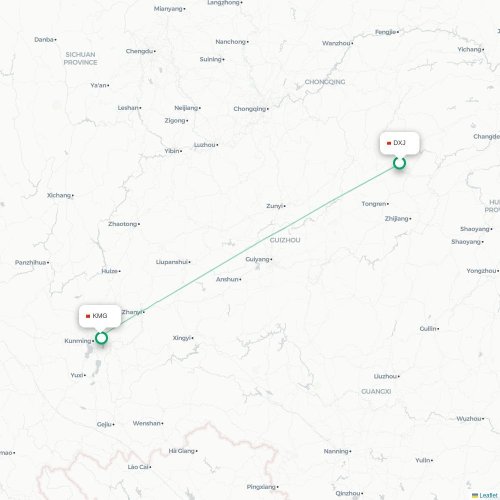 Mapa lotu bezpośredniego Xiangxi – Kunming