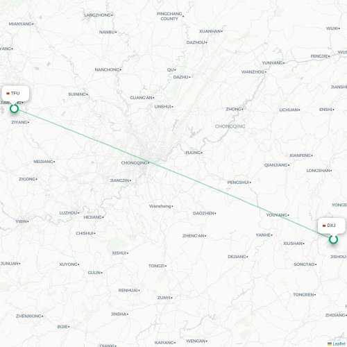 Mapa lotu bezpośredniego Xiangxi – Chengdu