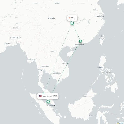 Mapa lotu bezpośredniego Zhangjiajie – Kuala Lumpur