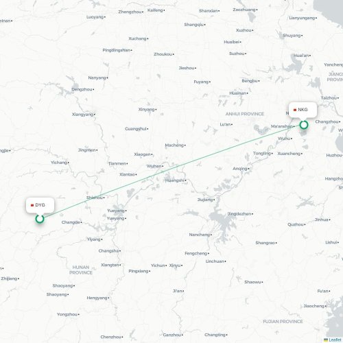 Mapa lotu bezpośredniego Zhangjiajie – Nankin