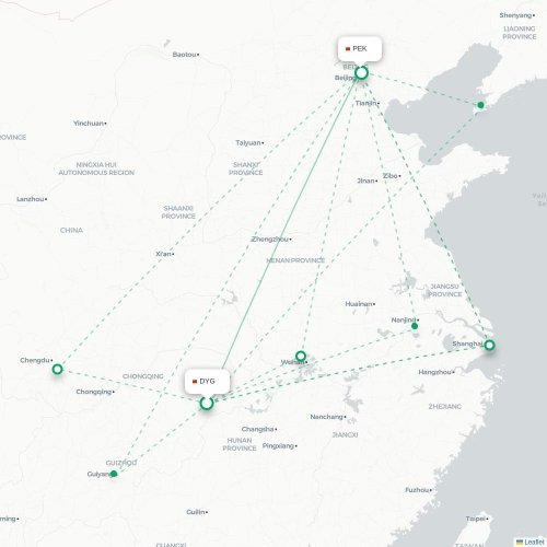Mapa lotu bezpośredniego Zhangjiajie – Pekin