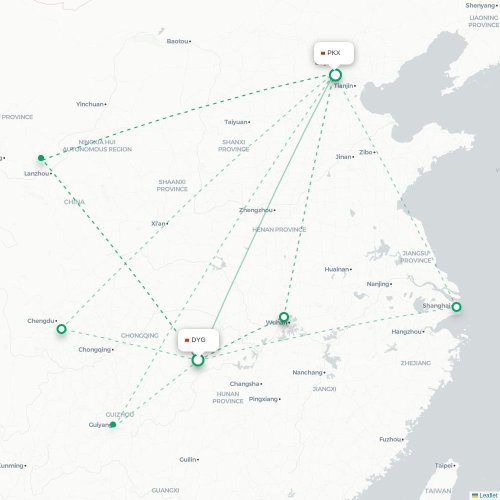 Mapa lotu bezpośredniego Zhangjiajie – Pekin