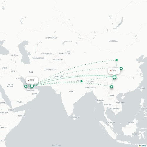 Mapa lotu bezpośredniego Zhangjiajie – Chengdu
