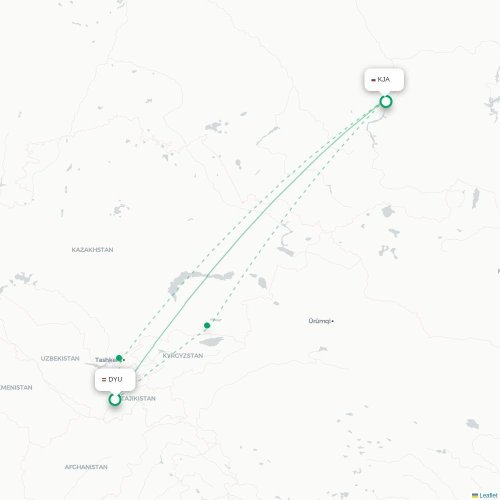 Doesjanbe - Krasnoyarsk kaart van rechtstreekse vlucht