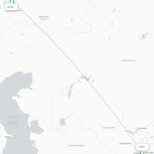 Doesjanbe - Samara kaart van rechtstreekse vlucht
