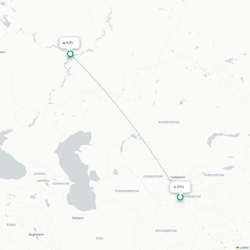 Doesjanbe - Kazan kaart van rechtstreekse vlucht