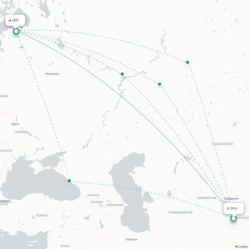 Doesjanbe - Sint-Petersburg kaart van rechtstreekse vlucht