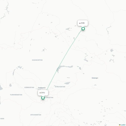 Doesjanbe - Novosibirsk kaart van rechtstreekse vlucht